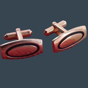 Vintage Estate Gold-Tone Oval Cufflinks With Black Enamel Accent